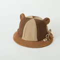 Kids corduroy bucket hat with cute bear ears in brown and beige patchwork design - Toddler One Size / Patchwork Brown