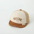 Kids corduroy baseball cap in beige and brown with BOSTON 1630 embroidery - 45-48cm / Patchwork Caramel