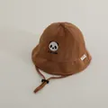 Brown waffle texture baby bucket hat with cute panda embroidery and adjustable chin strap - 48-50cm / Dark Coffee