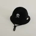 Black kids bucket hat with panda embroidery, adjustable drawstring for boys and girls - 48-50cm / Black