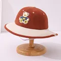 Corduroy baby bucket hat in orange and cream with a cute 3D bear detail and wind strap - 50-52cm / Bear Orange Coffee
