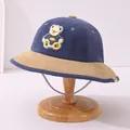 Warm children's corduroy bucket hat featuring a cute bear patch in blue and beige - 50-52cm / Bear Blue