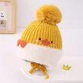 Gele gebreide wintermuts voor baby's met een eendengezicht en zachte pompon-detail - 2-6 Jaar / Geel