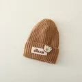 Gorro de punto marrón para bebé con parche de oso y etiqueta THE DREAM para invierno - Talla única / Café Oscuro