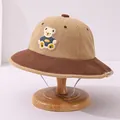 Khaki and brown corduroy bear fisherman hat for kids with adjustable windproof rope - 50-52cm / Bear Khaki