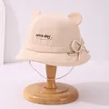 Beige corduroy baby bucket hat with bear ears and nice day embroidery details - 46-48cm / Nice-Day Style (TZJP22) / Beige