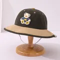 Green and khaki corduroy children fisherman hat featuring bear patch and windproof strap - 50-52cm / Bear Army Green