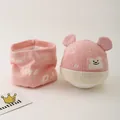 Rosa Baby Strickmütze und Schal Set mit Bärenohren und warmem Fleece-Futter - Baby 6-24 Monate / Rosa