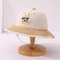 Cream and khaki corduroy kids bucket hat with a cute 3D bear and chin strap - 50-52cm / Little Bear Beige