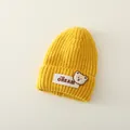 Gorro de punto amarillo para niños con textura gruesa y detalle de parche de oso - Talla única / Amarillo