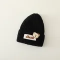 Gorro de punto negro para niños con parche de oso y etiqueta suave THE OREAM - Talla única / Negro