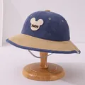 Blue and yellow corduroy kids bucket hat with mouse patch and adjustable chin strap - 50-52cm / Mouse Blue