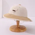 Kids corduroy bucket hat with bear ears and YMDS embroidery in cream and beige tones - 50-52cm / Mouse Beige