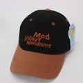 Close-up of contrast stitch baseball cap with MWM 3D letter embroidery and side tag - One Size (Kids) / Black