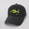 Washed dark grey kids baseball cap with bright green monster truck embroidery - 48-53cm / Dark Gray
