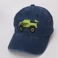 Kids navy denim baseball cap featuring neon green monster truck embroidery - 48-53cm / Dark Blue