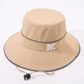 Χακί παιδικό καπέλο bucket με κέντημα M fashion και ρυθμιζόμενο κορδόνι αέρα - 52-54cm / Ανοιχτό Καφέ