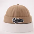Detailed view of khaki cotton docker hat with Barton embroidery and folded brim - One Size / Khaki