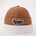 Detail of vintage brown cotton canvas docker hat with Barton 3VF letter embroidery - One Size / Coffee