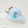 Detail of light blue kids sun hat with cartoon dinosaur embroidery and 3D colorful fins - Sky Blue