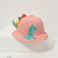 Detail of pink cotton sun hat with cartoon dinosaur embroidery and 3D decorative fins - Pink