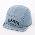 Detail of light blue denim camper hat with black Giants embroidery and soft flat brim - Baby 6-36 Months 46-48CM / Light Denim