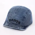 Detailed view of the dark blue denim baseball cap with white GIANTS 3D embroidery - Baby 6-36 Months 46-48CM / Dark Denim