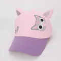 Detail of pink and purple children's baseball cap with 3D cat ears and embroidery - 47-52cm / Hook and Loop Adjustment / Pink