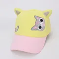 Detail of yellow and pink kids baseball cap with cute cat ear 3D design and embroidery - Yellow