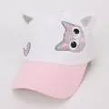Close-up of cute cat ear baseball cap with detailed cat embroidery and glitter finish - 47-52cm / Slide Buckle Adjustment / White