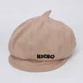 Close-up of khaki baby beret cap with NICE smile embroidery and unique top fin detail - 1-4 Years (46-48cm) / Khaki