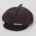 Detail of dark coffee cotton beret featuring white NICEU letter embroidery and texture - 1-4 Years (46-48cm) / Dark Coffee