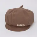 Detail of brown cotton canvas kids baker boy hat with white NICE smile embroidery - 1-4 Years (46-48cm) / Light Brown
