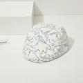 White baby beret hat featuring blue dinosaur line art pattern for infants - Toddlers 2-6 Years Old 48-52cm / Off-White with Blue Dinosaur Pattern