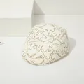Off-white cotton baby newsboy cap with brown dinosaur line art pattern - Toddlers 2-6 Years Old 48-52cm / Off-White with Brownish Yellow Dinosaur Pattern