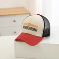 Kids tri-color mesh trucker hat in red, cream and black with embroidery detail - Baby 48-52CM / Jujube Red