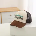 Kids vintage trucker hat with brown mesh and cream panels featuring retro lettering - Baby 48-52CM / Dark Brown