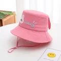 Pink rabbit fisherman sun hat for toddlers with adjustable chin strap and embroidery - Kids 3-7 Years (50-53CM) / Rose Red