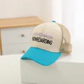 Kids trucker hat in sky blue and beige with snowboarding embroidery and mesh back - Baby 48-52CM / Sky Blue