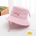 Detail of pink toddler sun hat with bunny embroidery and adjustable chin strap - Kids 3-7 Years (50-53CM) / Pink