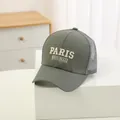 Casquette de baseball en maille vert armée pour enfants avec broderie Paris blanche - 48-52cm / Vert Militaire