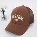 Kids brown mesh trucker hat with Boston 1630 embroidery in a vintage baseball style - 48-52cm / BOSTON Coffee