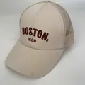Beige mesh trucker hat for kids with brown BOSTON 1630 3D embroidery on the front - 48-52cm / BOSTON Beige