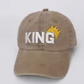 Detailed close-up of khaki cotton baseball cap featuring 3D KING embroidery and yellow crown - Kids 48-53CM / Khaki