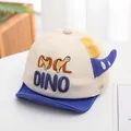 Mesh baby baseball cap with Cool Dino embroidery and blue brim in cream white - Blue/Letter Antennas