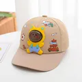 Cute beige children's baseball cap featuring a yellow cartoon cat astronaut character - Toddler Kids (48-53CM) / Space Bear Khaki