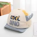 Cute beige and blue baby mesh baseball cap with yellow dinosaur embroidery and 3D horns - Gray/Letter Antennas
