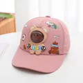 Pink kids baseball cap featuring a 3D cartoon bear and colorful LUCK rainbow print - Toddler Kids (48-53CM) / Space Bear Pink
