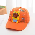 Vibrant orange children's baseball cap featuring a 3D astronaut cat and cartoon motifs - Toddler Kids (48-53CM) / Space Bear Orange