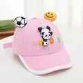 Pink kids baseball cap for toddlers with cute panda decor and Happy embroidery - Pink